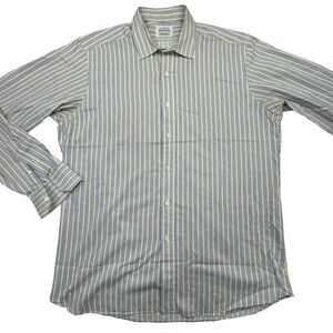 Taylor Stitch Shirt Mens XL Blue Yellow Striped Custom Tailored Long Sleeve